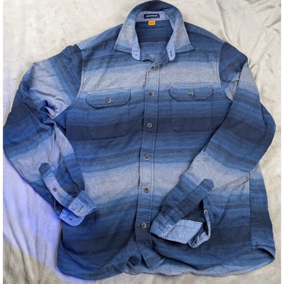 Tailor Vintage Shirt Men's Medium Luxe Performance Flannel Blue Plaid Button Up - Picture 1 of 8